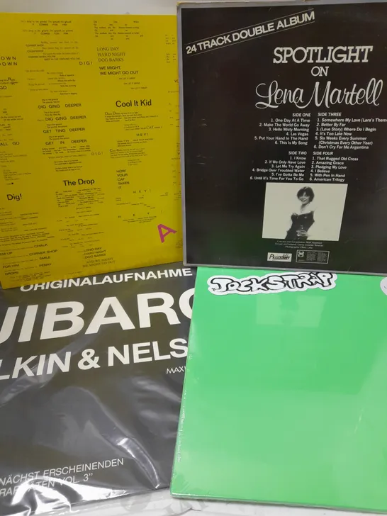 LOT OF APPROX 8 ASSORTED VINYLS TO INCLUDE LENA MARTELL SPOTLIGHT ON, JOCKSTRAP LIMITED EDITION GREEN VINYL, ELKIN & NELSON JIBARO,THE HOUSE SOUND OF CHICAGO, ETC