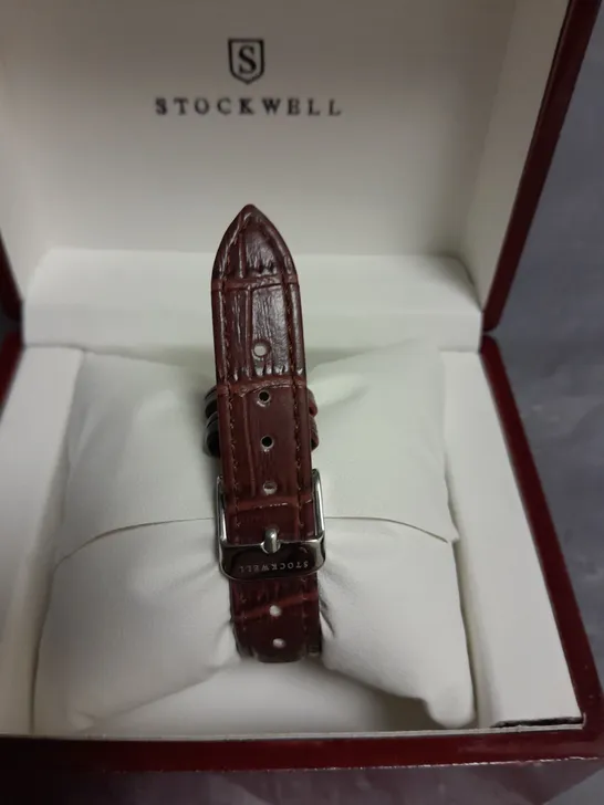 LADIES STOCKWELL WATCH WITH TEXTURED DIAL, SUB DIAL MINUTE HAND AND LEATHER STRAP IN GIFT BOX