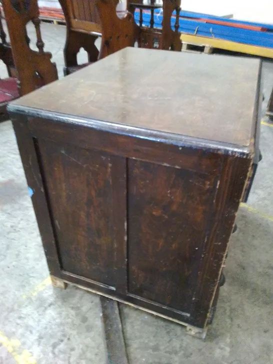 ANTIQUE FIVE DRAWER DARK WOOD CHEST WITH HALF MOON SHELL PULL HANDLES