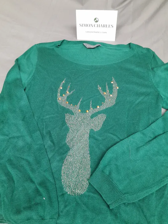 RUTH LANGSFORD LADIES GREEN SEQUINED CHRISTMAS JUMPER SIZE M