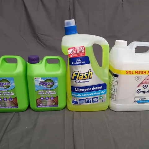 SET OF 4 ASSORTED LIQUIDS AND CLEANING PRODUCTS TO INCLUDE FLASH, COMFORT PURE AND ALGON ORGANIC - COLLECTION ONLY 