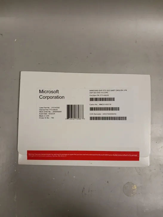 SEALED MICROSOFT WINDOWS SERVER 2022 STANDARD 64-BIT LICENSE