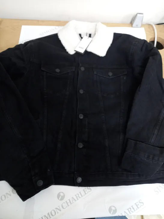 NEW LOOK 32 BORG DENIM JACKET IN BLACK - L