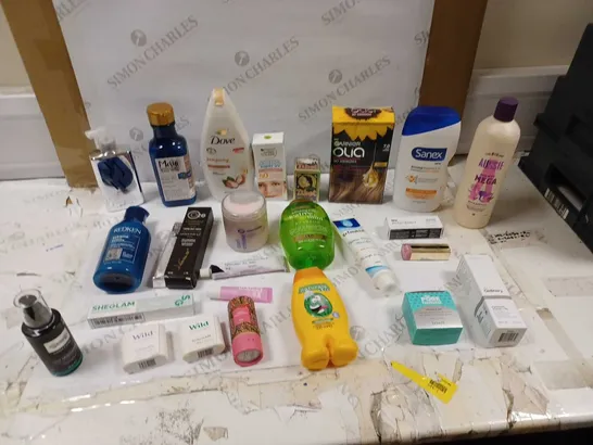 LOT OF APPROXIMATELY 20 HEALTH AND BEAUTY ITEMS TO INCLUDE DOVE PAMPERING, WILKINSONS FACE MOISTURIZER, AND THE ORDINARY HYDRATORS AND OILS ETC.