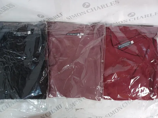 BRAND NEW BOX OF APPROXIMATELY 10 ASSORTED MY DRESS ROOM TOPS IN VARIOUS SIZES - PURPLE, MAROON, AND BLACK