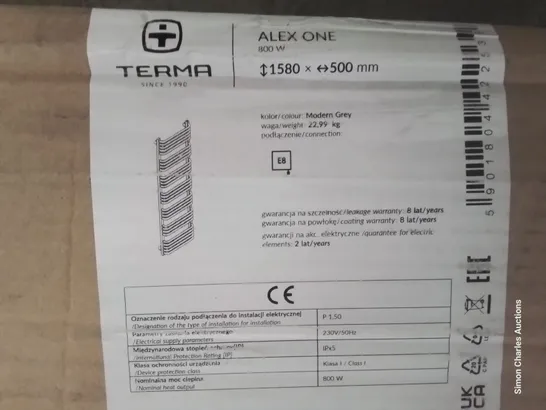 BOXED TERMA ALEX ONE 800W TOWEL RAIL 1580 × 500mm MODERN GREY