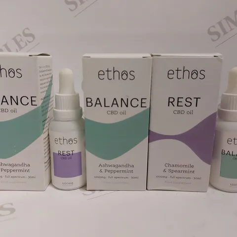 BOX OF 5 ETHOS CBD OILS TO INCLUDE REST AND BALANCE OILS