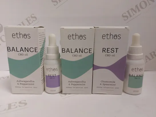 BOX OF 5 ETHOS CBD OILS TO INCLUDE REST AND BALANCE OILS