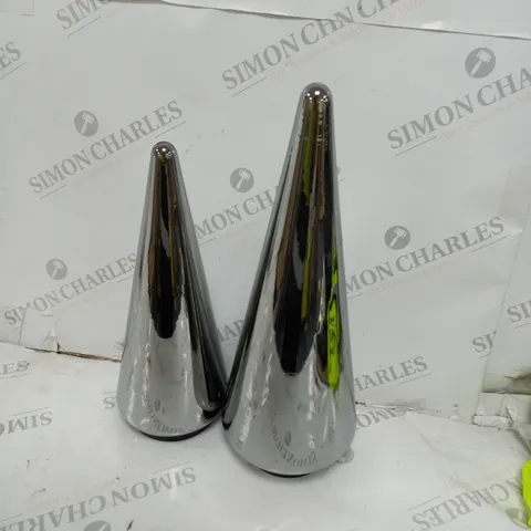 BOXED KELLY HOPPEN SET OF 2 INDOOR/OUTDOOR PRELIT GLASS DECOR - REFLECTIVE CONES