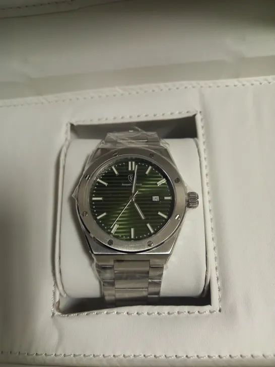 MENS BERNARD REINHARDT WATCH - GREEN DIAL 316 - STAINLESS STEEL STRAP