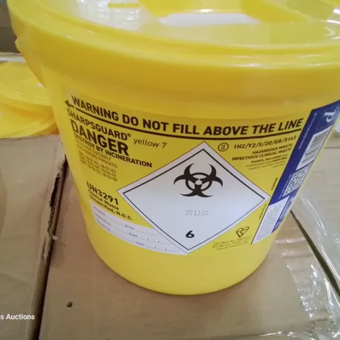 PALLET OF APPROXIMATELY 120 SHARPGUARD YELLOW 7 HAZARDOUS WASTE BINS