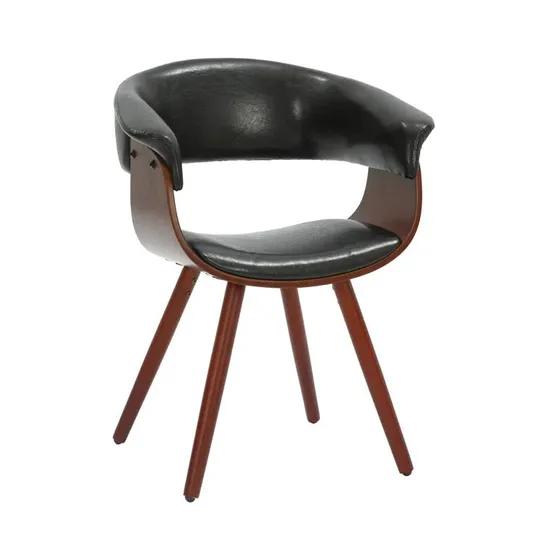 BOXED AJAX FAUX LEATHER MID-CENTURY DINING CHAIR - BLACK (1 BOX)