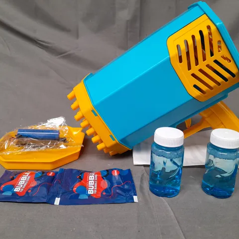 BOXED ROCKET 69 HOLE FOAMING BUBBLE GUN IN BLUE/YELLOW