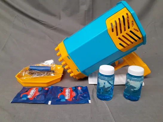 BOXED ROCKET 69 HOLE FOAMING BUBBLE GUN IN BLUE/YELLOW