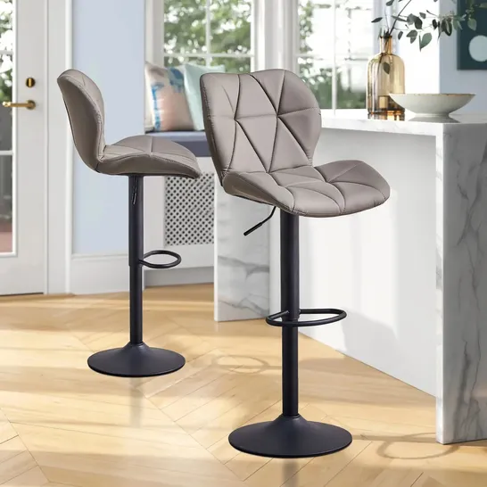 BOXED SET OF 2 DEXTER SWIVEL BAR STOOL - GREY LEATHER