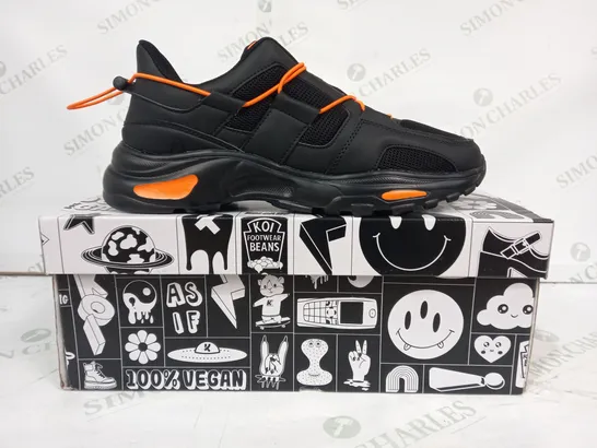 BOXED PAIR OF KOI TRAINERS IN BLACK/ORANGE SIZE 7