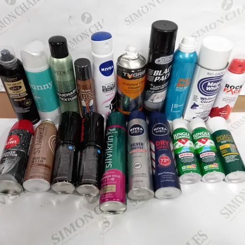 LOT OF APPROX 20 ASSORTED AEROSOLS TO INCLUDE BODY SPRAY, HAIR SPRAY, BUG REPELLENT ETC