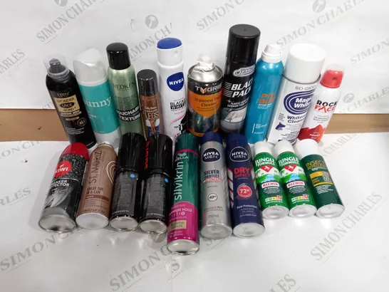 LOT OF APPROX 20 ASSORTED AEROSOLS TO INCLUDE BODY SPRAY, HAIR SPRAY, BUG REPELLENT ETC