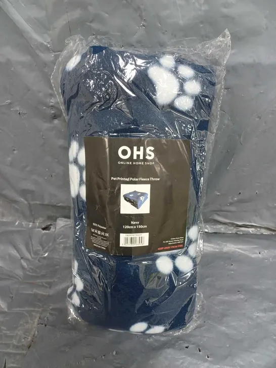 SEALED OHS PET PRINTED POLAR FLEECE THROW IN NAVY - 120x150cm