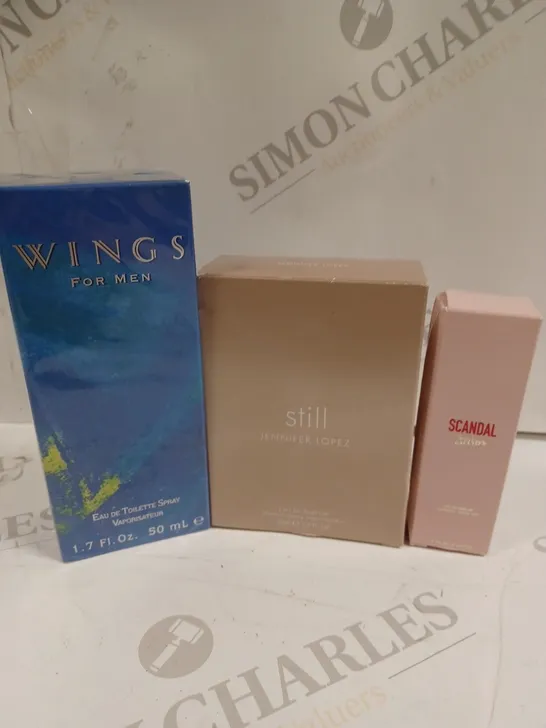 THREE ASSORTED FRAGRANCES TO INCLUDE; JEAN PAUL GAULTIER, JENNIFER LOPEZ AND WINGS