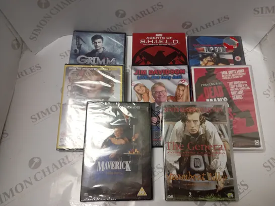 ASSORTMENT OF 8 BOXED DVDS TO INCLUDE TOP GUN, JIM DAVIDSON, MAVERICK, ETC