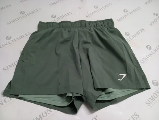 GYMSHARK KHAKI TRAINING SHORTS SIZE M