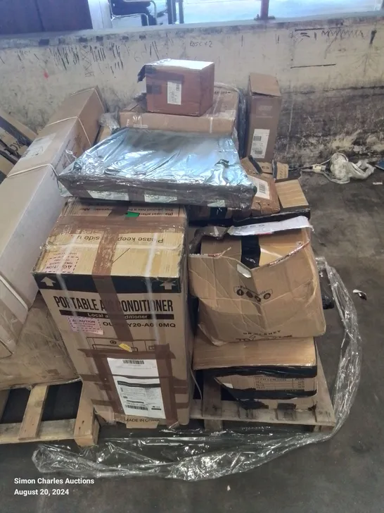 PALLET CONTAINING VARIOUS HOUSEHOLD ITEMS FURNITURE PARTS ETC.