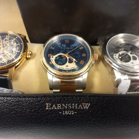 BOXED EARNSHAW 1805 COLLECTION OF THREE ASSORTED WRIST WATCHES WITH GENUINE LEATHER POUCH