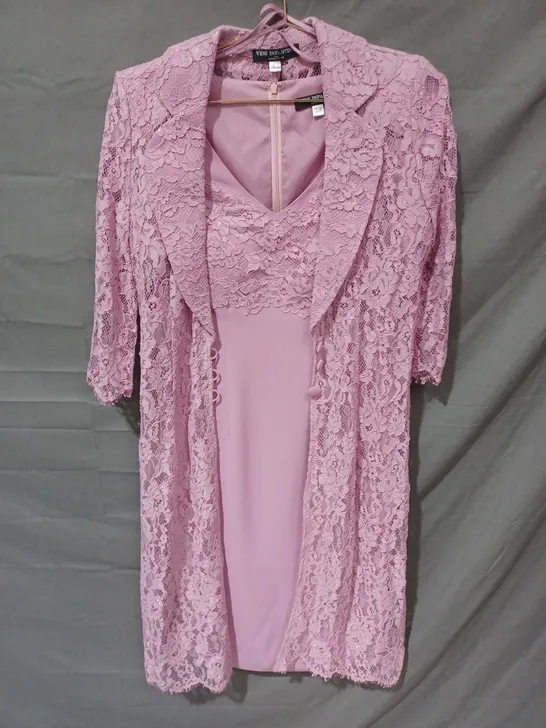 VEBI INFANTINO FOR RONALD JOYCE TWO PIECE MESH JACET & DRESS IN DUSTY ROSE - SIZE 12