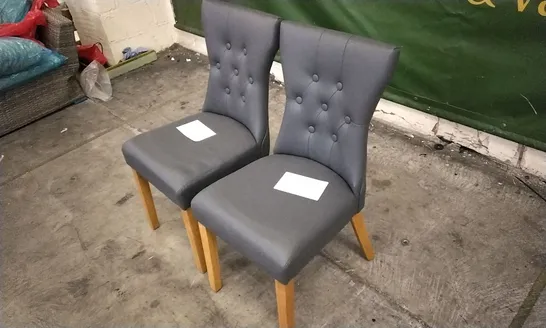 PAIR OF BEWLEY GREY LEATHER BUTTON BACK DINING CHAIRS