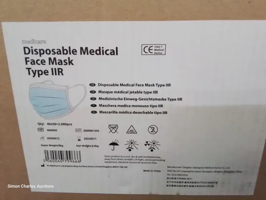 PALLET OF 18 CASES, EACH CONTAINING 750 DISPOSABLE MEDICAL FACE MASKS TYPE IIR