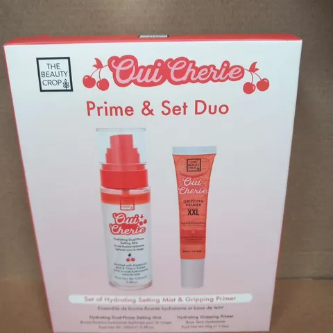 BOXED THE BEAUTY CHOP OUI CHERIE PRIME AND SET DUO SET OF HYDRATING SETTING MIST AND GRIPPING PRIMER