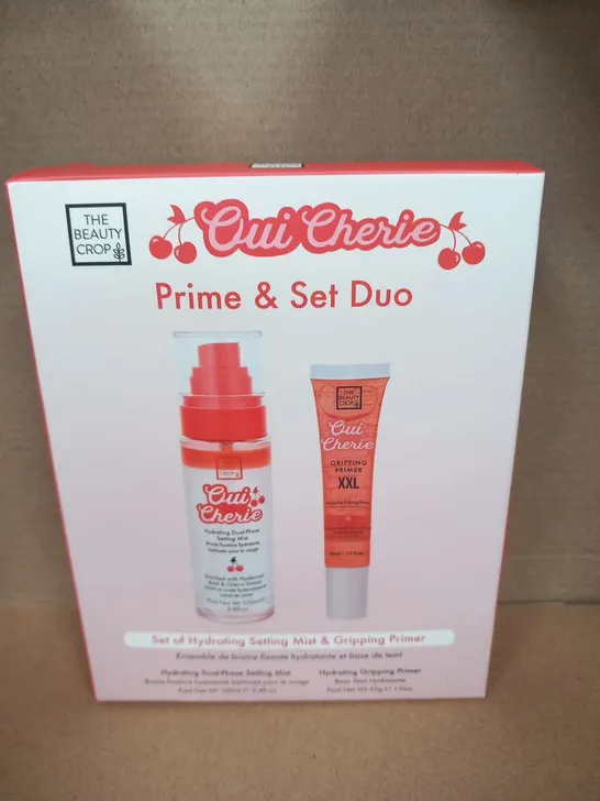 BOXED THE BEAUTY CHOP OUI CHERIE PRIME AND SET DUO SET OF HYDRATING SETTING MIST AND GRIPPING PRIMER