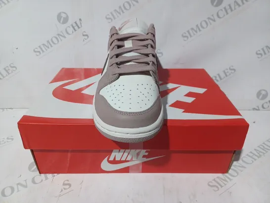 BOXED PAIR OF NIKE DUNK LOW SHOES IN PLUM/WHITE UK SIZE 4.5