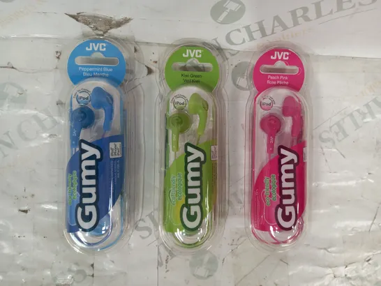 BOX OF APPROXIMATELY 20 ASSORTED JVC GUMY STEREO HEADPHONES IN VARIOUS COLOURS