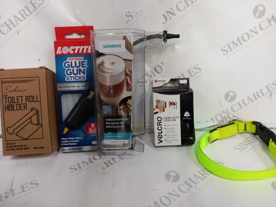 BOX OF APPROXIMATELY 12 ASSORTED ITEMS TO INCLUDE - LOCTITE GLUE GUN - VELCRO HEAVY DUTY - TOILET ROLL HOLDER ECT