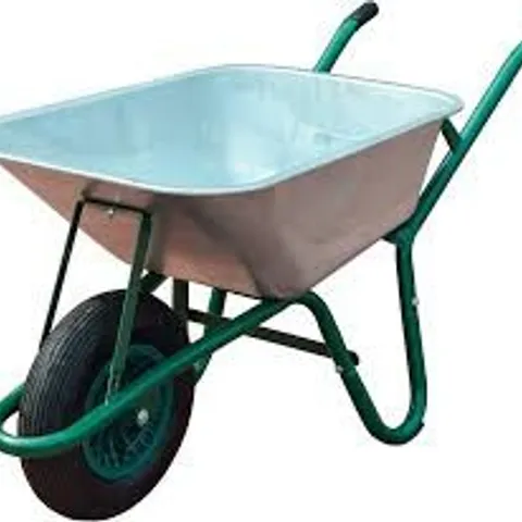 BOXED NEO WHEELBARROW HOME GARDEN CART GALVANISED WITH PNEUMATIC TYRE (85L) SILVER (1 BOX)