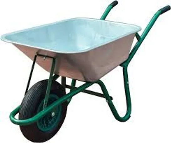 BOXED NEO WHEELBARROW HOME GARDEN CART GALVANISED WITH PNEUMATIC TYRE (85L) SILVER (1 BOX)