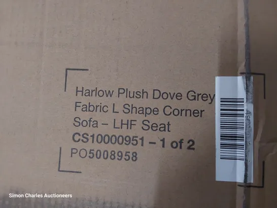 BOXED HARLOW PLUSH DOVE GREY FABRIC L-SHAPE CORNER SOFA (1 BOX OF 2 ONLY)