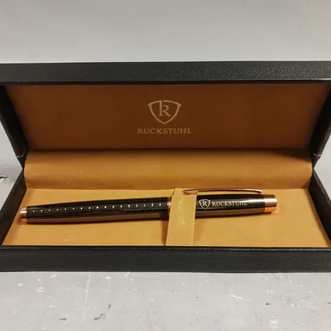 RUCKSTUHL STAINLESS STEEL LUXURY PEN IN GIFT BOX – BLACK & ROSE GOLD COLOUR CASE