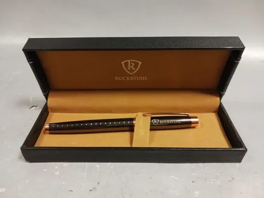 RUCKSTUHL STAINLESS STEEL LUXURY PEN IN GIFT BOX – BLACK & ROSE GOLD COLOUR CASE