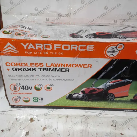 BOXED YARD FORCE 32CM LAWNMOWER AND TRIMMER