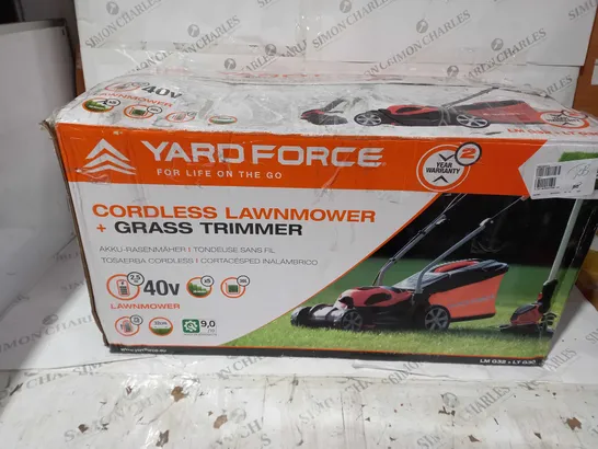 BOXED YARD FORCE 32CM LAWNMOWER AND TRIMMER