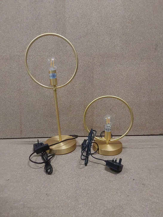 SET OF 2 DESIGNER GOLD RING TABLE LAMPS 