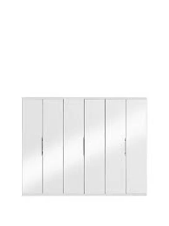 BOXED PRAGUE MIRROR 6-DOOR WARDROBE - WHITE (5 BOXES) RRP £779