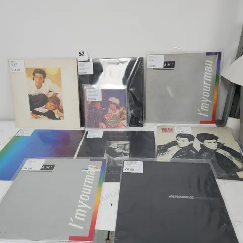 A NICE COLLECTION OF 16 X GEORGE MICHAEL / WHAM VINYL RECORDS. INCLUDING VERY RARE PROMO AND 2 X RARE LAST CHRISTMAS GATEFOLD SINGLES.