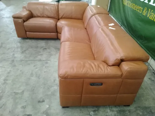 QUALITY DESIGNER ELECTRIC RECLINER CORNER SOFA 4PCS - BROWN LEATHER