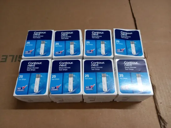 LOT OF 8 25-PACK BOXES OF CONTOUR NEXT BLOOD GLUCOSE TEST STRIPS