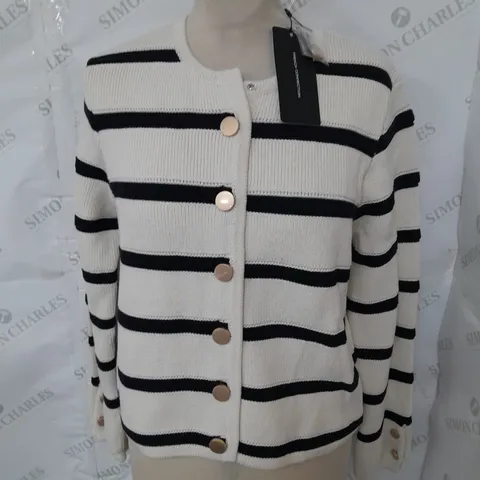 FRENCH CONNECTION KNITTED CARDIGAN IN MONO STRIPE - L