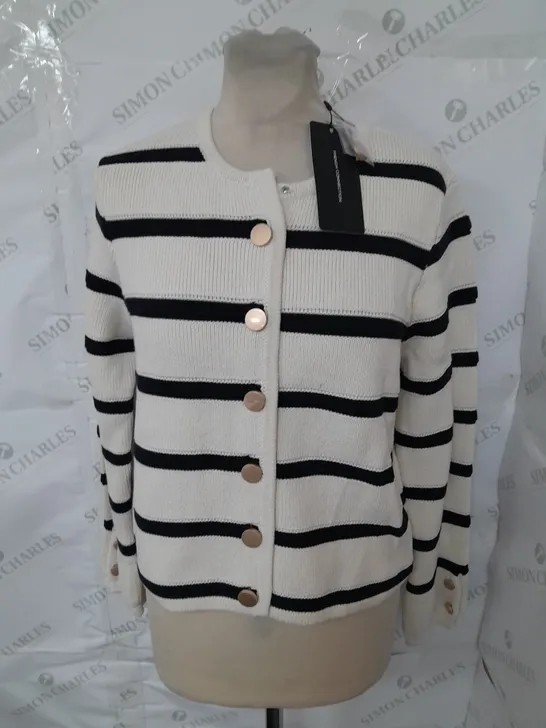 FRENCH CONNECTION KNITTED CARDIGAN IN MONO STRIPE - L